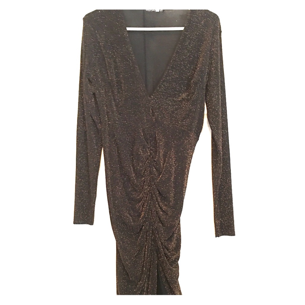 Black and gold sparkle high low midi formal
